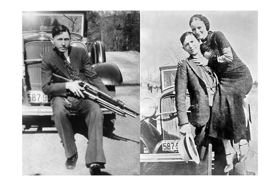 Outlaws Bonnie and Clyde shot to death in stolen Ford  V-8- May 23, 1934